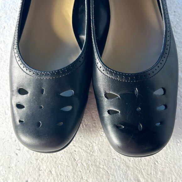Worthington SZ 7.5 Natalie Black Leather Ballet Flats Classic Wardrobe Staple - Picture 4 of 9